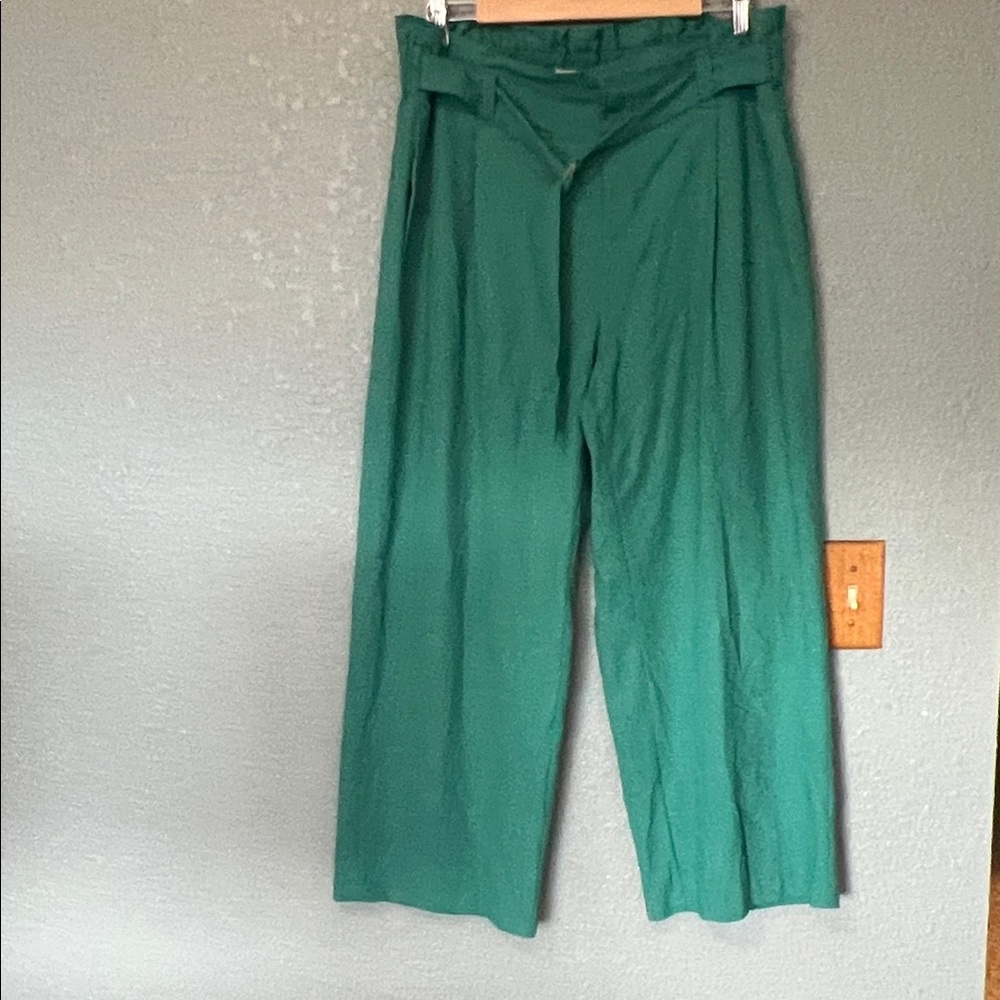 Liverpool Wide Leg Crop Dress Pants With Belt Mermaid Teal Green Size XL